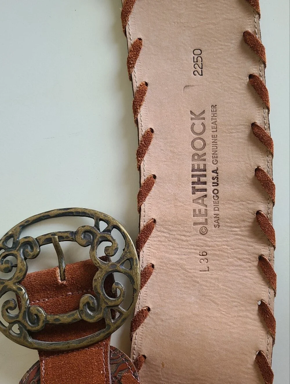 leatherock san diego handcrafted genuine leather wide boho statement belt sz 36